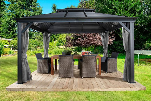 Sojag Mykonos II 10x14 Double Roof Hardtop Gazebo with Mosquito Netting