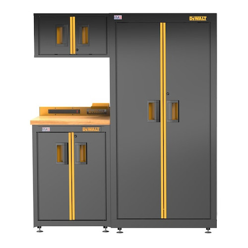 DEWALT 63 in. Wide, 4 Piece Welded Storage Suite with 2-Door Base Cabinet and Wood Top