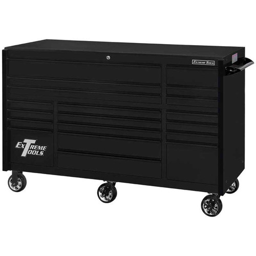 Extreme Tools 72" RX Series 19-Drawer 25" Deep Roller Cabinet, 150 lb Slides - Matte Black w/Black Handles