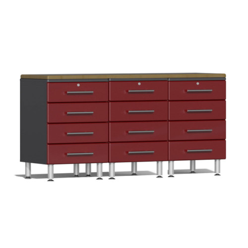 Ulti-MATE Garage 2.0 Series Red Metallic 4-Piece Workstation Set with Bamboo Worktop