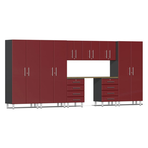 Ulti-MATE Garage 2.0 Series Red Metallic 9 Piece Kit with Bamboo Worktop