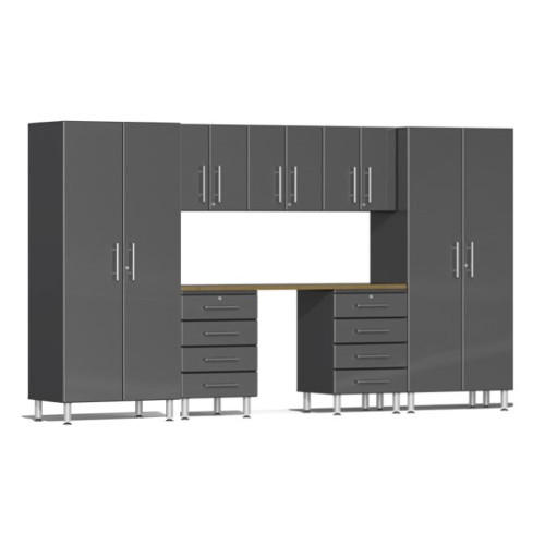 Ulti-MATE Garage 2.0 Series Grey Metallic 8 Piece Kit with Bamboo Worktop