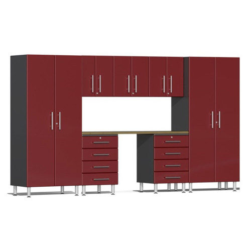 Ulti-MATE Garage 2.0 Series Red Metallic 8 Piece Kit with Bamboo Worktop